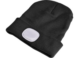 Mütze mit Stirnlampe 180 lm, wiederaufladbar, USB, Einheitsgröße, Baumwolle/PE, schwarz