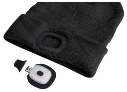 Mütze mit Stirnlampe 180 lm, wiederaufladbar, USB, Einheitsgröße, Baumwolle/PE, schwarz