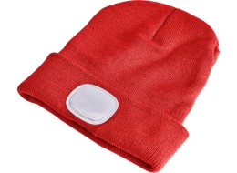 Mütze mit Stirnlampe 180 lm, wiederaufladbar, USB, Einheitsgröße, Baumwolle/PE, rot