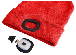 Mütze mit Stirnlampe 180 lm, wiederaufladbar, USB, Einheitsgröße, Baumwolle/PE, rot