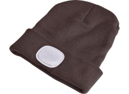Mütze mit Stirnlampe 180 lm, wiederaufladbar, USB, Einheitsgröße, Baumwolle/PE, braun