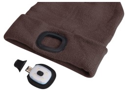 Mütze mit Stirnlampe 180 lm, wiederaufladbar, USB, Einheitsgröße, Baumwolle/PE, braun