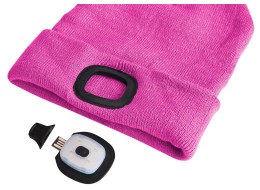 Mütze mit Stirnlampe 180 lm, wiederaufladbar, USB, Einheitsgröße, Baumwolle/PE, rosa