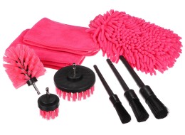 Multifunktionales Werkzeugset zum Reinigen und Waschen des Autos CAR DETAILING PINK 9, 9 Stück