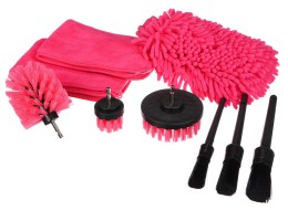 Multifunktionales Werkzeugset zum Reinigen und Waschen des Autos CAR DETAILING PINK 9, 9 Stück