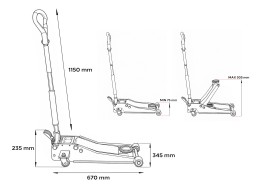 Fahrbarer hydraulischer Wagenheber Heavy-Duty 3 t niedrigprofilig mit Pedal SX JACK PEDAL 3T BLACK