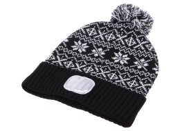 Mütze mit Stirnlampe 180 lm, wiederaufladbar, USB, Einheitsgröße, Baumwolle/PE, Winter-Schwarz