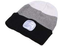 Mütze mit Stirnlampe 180 lm, wiederaufladbar, USB, Einheitsgröße, Baumwolle/PE, schwarz/grau/weiß