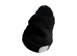 Mütze mit Stirnlampe 180 lm, wiederaufladbar, USB, Einheitsgröße, Baumwolle/PE, schwarz mit Bommel