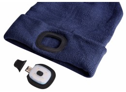 Mütze mit Stirnlampe 180 lm, wiederaufladbar, USB, Einheitsgröße, Baumwolle/PE, blau