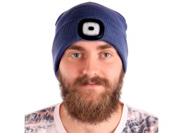Mütze mit Stirnlampe 180 lm, wiederaufladbar, USB, Einheitsgröße, Baumwolle/PE, blau