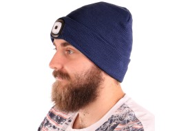 Mütze mit Stirnlampe 180 lm, wiederaufladbar, USB, Einheitsgröße, Baumwolle/PE, blau