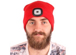 Mütze mit Stirnlampe 180 lm, wiederaufladbar, USB, Einheitsgröße, Baumwolle/PE, rot