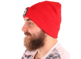 Mütze mit Stirnlampe 180 lm, wiederaufladbar, USB, Einheitsgröße, Baumwolle/PE, rot