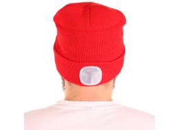 Mütze mit Stirnlampe 180 lm, wiederaufladbar, USB, Einheitsgröße, Baumwolle/PE, rot