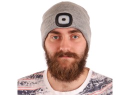 Mütze mit Stirnlampe 180 lm, wiederaufladbar, USB, Einheitsgröße, Baumwolle/PE, hellgrau
