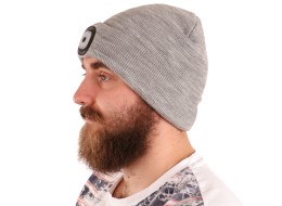 Mütze mit Stirnlampe 180 lm, wiederaufladbar, USB, Einheitsgröße, Baumwolle/PE, hellgrau