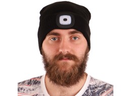 Mütze mit Stirnlampe 180 lm, wiederaufladbar, USB, Einheitsgröße, Baumwolle/PE, schwarz