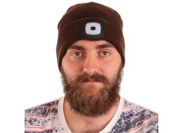 Mütze mit Stirnlampe 180 lm, wiederaufladbar, USB, Einheitsgröße, Baumwolle/PE, braun