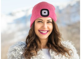 Mütze mit Stirnlampe 180 lm, wiederaufladbar, USB, Einheitsgröße, Baumwolle/PE, rosa