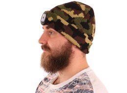 Mütze mit Stirnlampe 180 lm, wiederaufladbar, USB, Einheitsgröße, Baumwolle/PE, camouflage