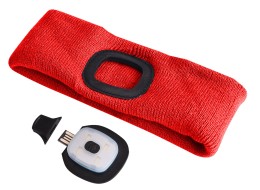 Stirnband mit Stirnlampe 180 lm, wiederaufladbar, USB, Einheitsgröße, Baumwolle/PE, rot