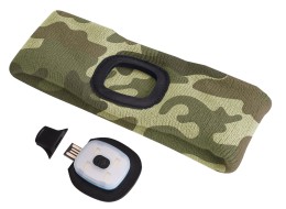 Stirnband mit Stirnlampe 180 lm, wiederaufladbar, USB, Einheitsgröße, Baumwolle/PE, Tarnmuster