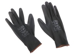 Arbeitshandschuhe aus Polyester, halb in PU getaucht GLOVE PE-PU 9, schwarz, Größe 9, 6 Paar