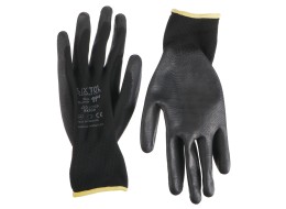 Arbeitshandschuhe aus Polyester, halbgetaucht in Polyurethan GLOVE PE-PU 11, schwarz, Größe 11