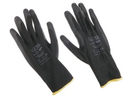 Arbeitshandschuhe aus Polyester, halbgetaucht in Polyurethan GLOVE PE-PU 11, schwarz, Größe 11