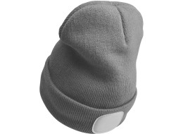 Mütze mit Stirnlampe 180 lm, wiederaufladbar, USB, Einheitsgröße, Baumwolle/PE, hellgrau