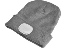 Mütze mit Stirnlampe 180 lm, wiederaufladbar, USB, Einheitsgröße, Baumwolle/PE, hellgrau