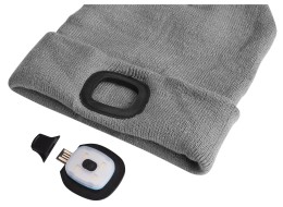 Mütze mit Stirnlampe 180 lm, wiederaufladbar, USB, Einheitsgröße, Baumwolle/PE, hellgrau