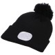 Mütze mit Stirnlampe 180 lm, wiederaufladbar, USB, Einheitsgröße, Baumwolle/PE, schwarz mit Bommel