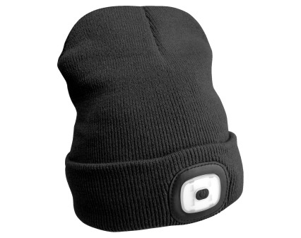 Mütze mit Stirnlampe 180lm, wiederaufladbar, USB, Universalgröße, Baumwolle/PE, schwarz