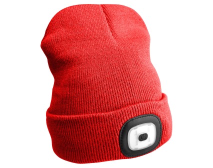 Mütze mit Stirnlampe 180 lm, wiederaufladbar, USB, Einheitsgröße, Baumwolle/PE, rot