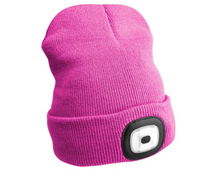 Mütze mit Stirnlampe 180lm, wiederaufladbar, USB, Universalgröße, Baumwolle/PE, rosa