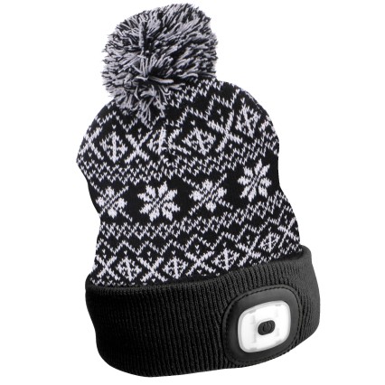 Mütze mit Stirnlampe 180 lm, wiederaufladbar, USB, Einheitsgröße, Baumwolle/PE, Winter-Schwarz
