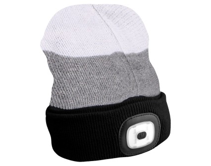 Mütze mit Stirnlampe 180 lm, wiederaufladbar, USB, Einheitsgröße, Baumwolle/PE, schwarz/grau/weiß