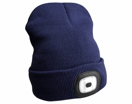 Mütze mit Stirnlampe 180 lm, wiederaufladbar, USB, Einheitsgröße, Baumwolle/PE, blau