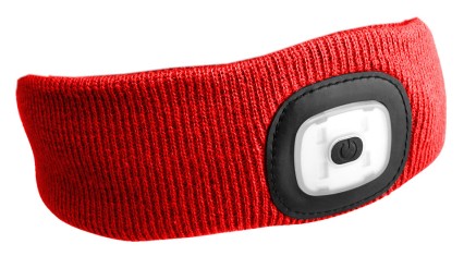 Stirnband mit Stirnlampe 180 lm, wiederaufladbar, USB, Einheitsgröße, Baumwolle/PE, rot