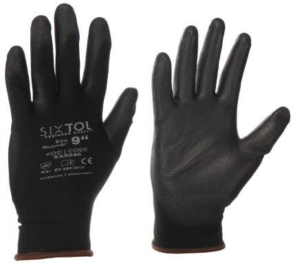 Arbeitshandschuhe aus Polyester, teilweise in Polyurethan getaucht, GLOVE PE-PU 9, schwarz, Größe 9