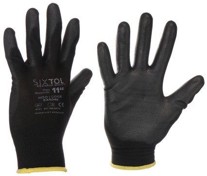 Arbeitshandschuhe aus Polyester, halbgetaucht in Polyurethan GLOVE PE-PU 11, schwarz, Größe 11