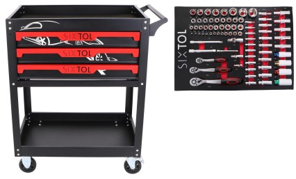 Werkstattwagen mit Werkzeug MECHANIC TROLLEY JASON 80, 3 Schubladen, 1 Ablage, 80 Teile Werkzeug