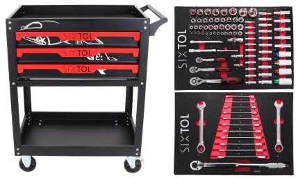 Werkstattwagen mit Werkzeug MECHANIC TROLLEY JASON 94, 3 Schubladen, 1 Ablage, 94 Teile Werkzeug