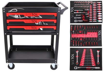 Werkstattwagen mit Werkzeug MECHANIC TROLLEY JASON 115, 3 Schubladen, 1 Ablage, 115 Teile Werkzeug