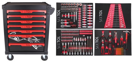 Werkzeugwagen MECHANIC TROLLEY KEVIN 210, 7 Schubladen, 210 Stück Werkzeuge