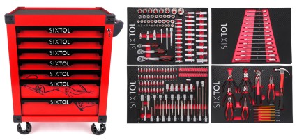 Werkstattwagen MECHANIC TROLLEY KEVIN RED 210, 7 Schubladen, 210-tlg. Werkzeug