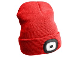 Mütze mit Stirnlampe 180 lm, wiederaufladbar, USB, Einheitsgröße, Baumwolle/PE, rot