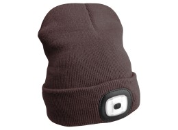 Mütze mit Stirnlampe 180 lm, wiederaufladbar, USB, Einheitsgröße, Baumwolle/PE, braun